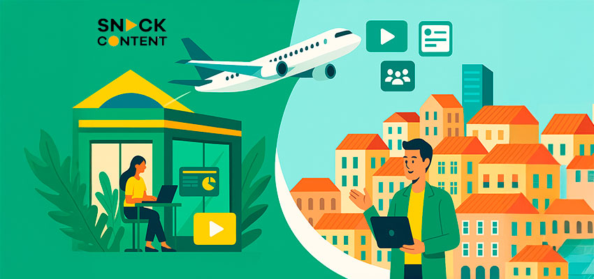 Ilustração mostrando a expansão da Snack Content do Brasil para Portugal com apoio do programa Atlantic Scale Out